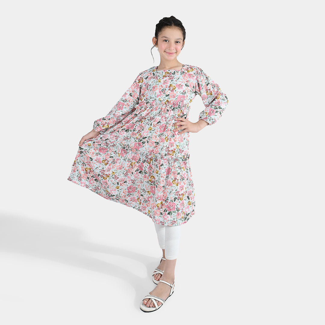 Girls Polyester Printed Frock Whimsical -Multi