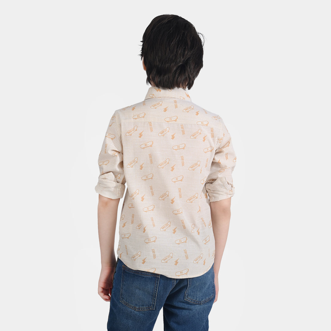Boys Yarn Dyed Casual Shirt (Skate)-Beige