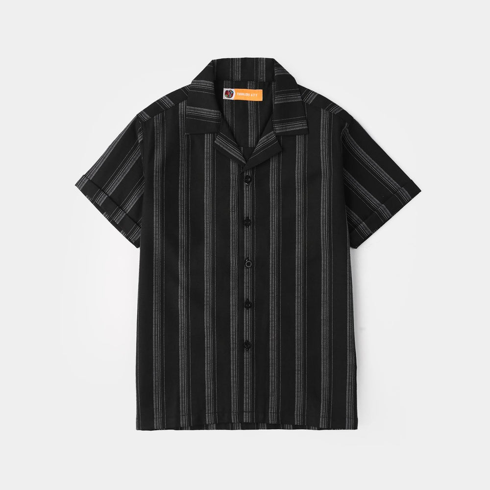 Boys Yarn Dyed Woven Suit - Black Striper