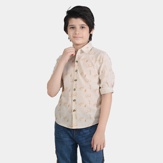 Boys Yarn Dyed Casual Shirt (Skate)-Beige
