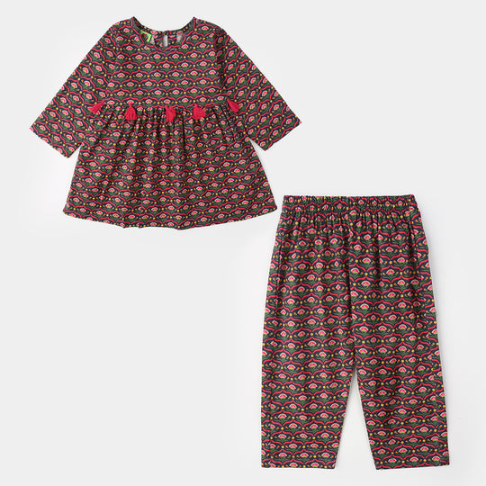 Infant Girls Cotton Printed 2-Pcs Suit - Multi