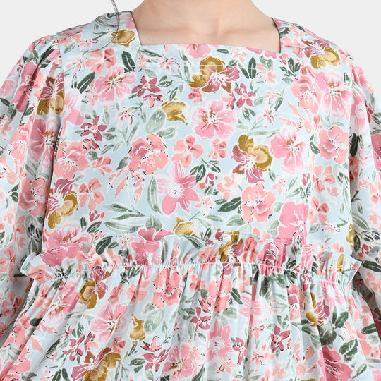 Girls Polyester Printed Frock Whimsical -Multi