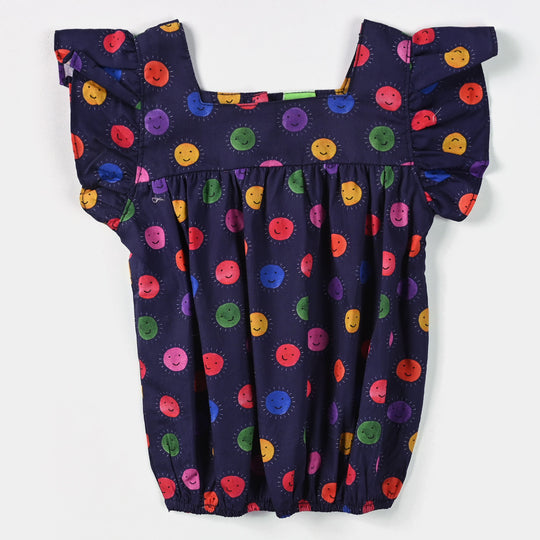 Infant Girls Cotton Poplin Casual Top Smile-Navy Blue