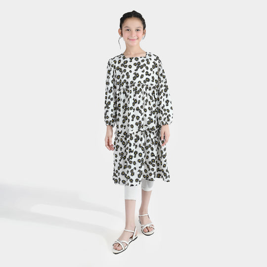 Girls Polyester Printed Frock Retro-Multi