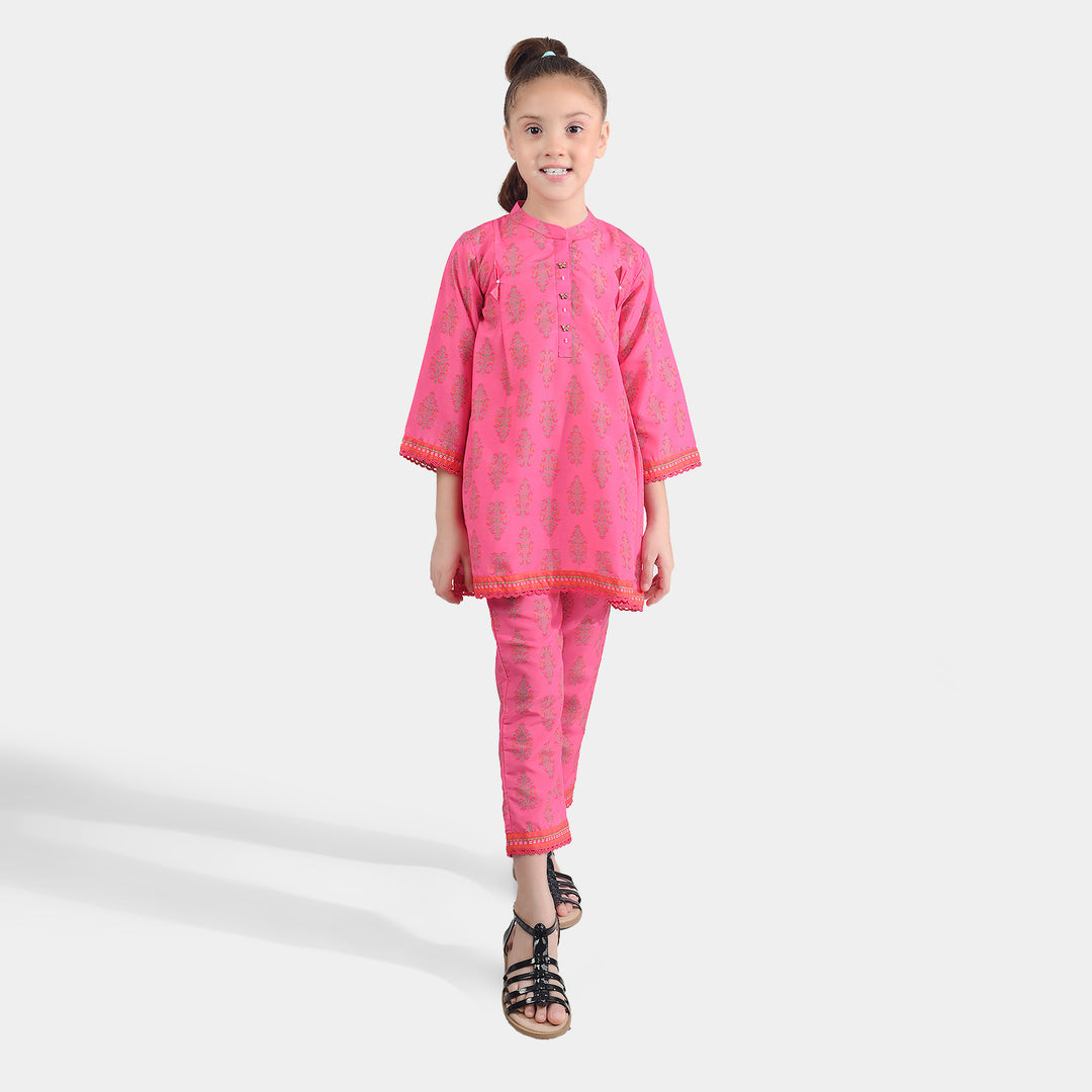 Girls Poly Cambric Printed 2 Pcs Bliss-Pink
