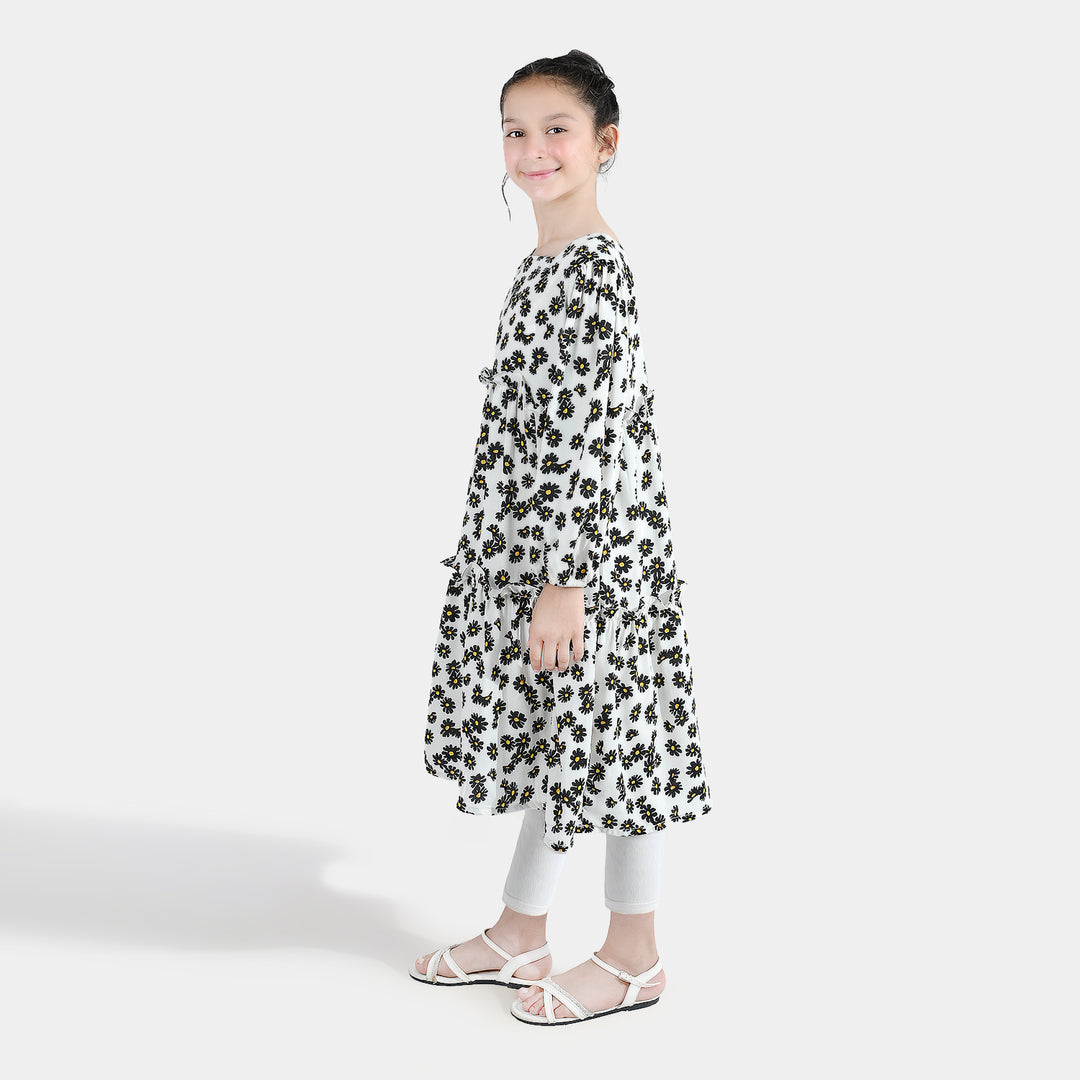 Girls Polyester Printed Frock Retro-Multi