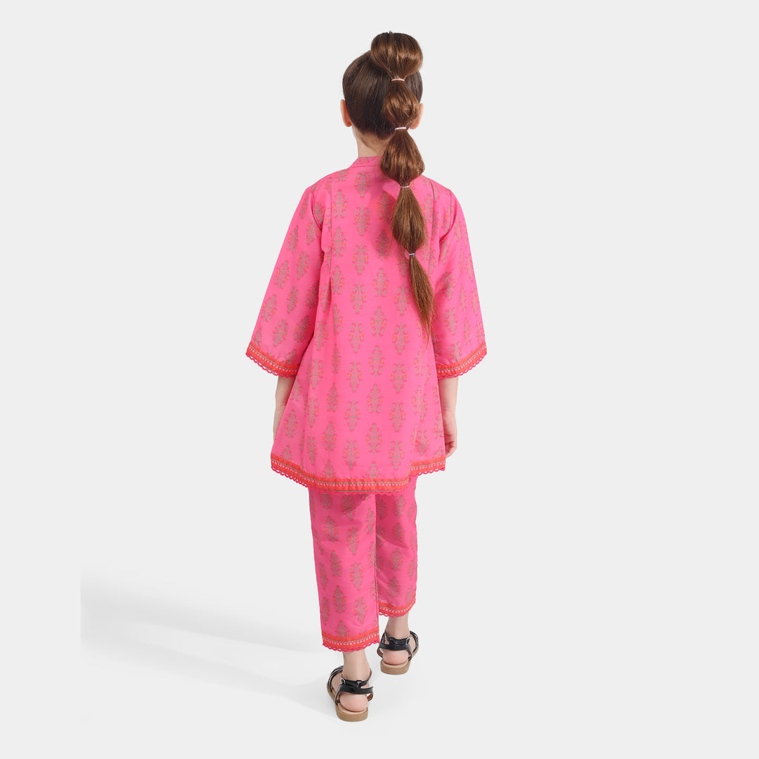 Girls Poly Cambric Printed 2 Pcs Bliss-Pink