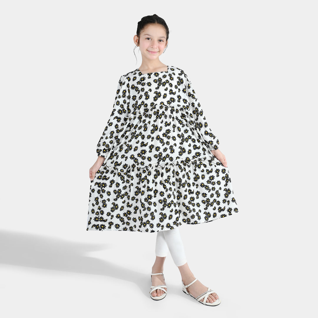 Girls Polyester Printed Frock Retro-Multi