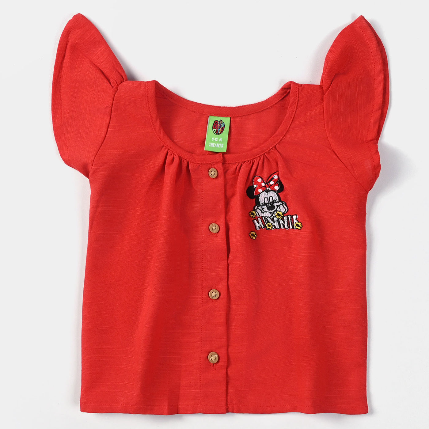 Infant Girls Cotton Slub Emb Top-Red