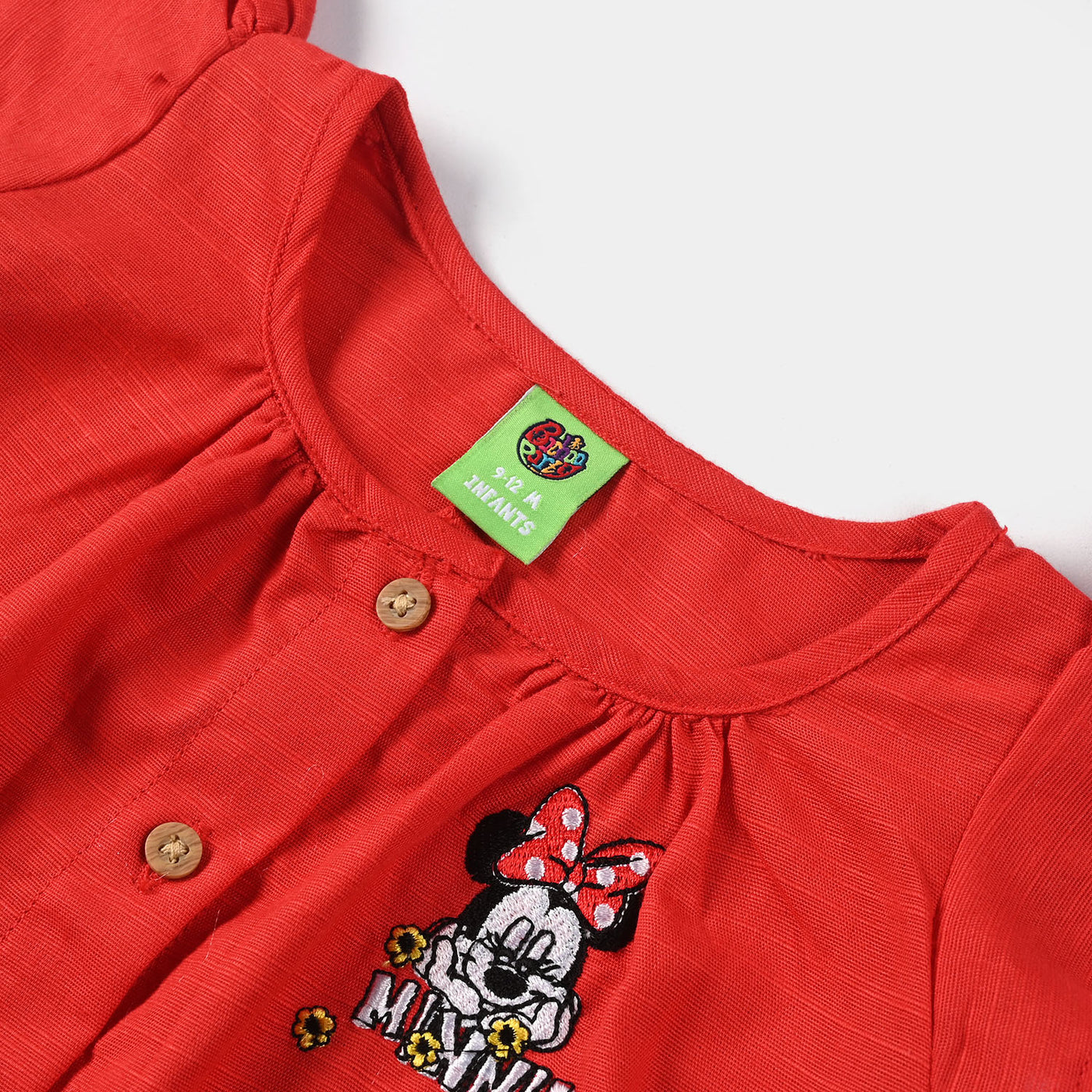 Infant Girls Cotton Slub Emb Top-Red