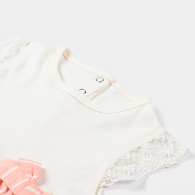 Infant Girls Cotton Interlock Knitted Romper -Vanilla