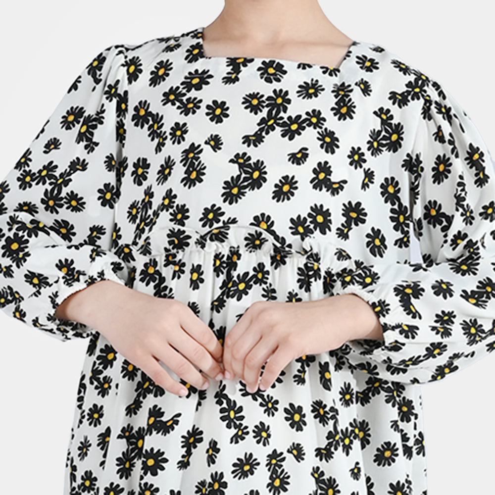 Girls Polyester Printed Frock Retro-Multi