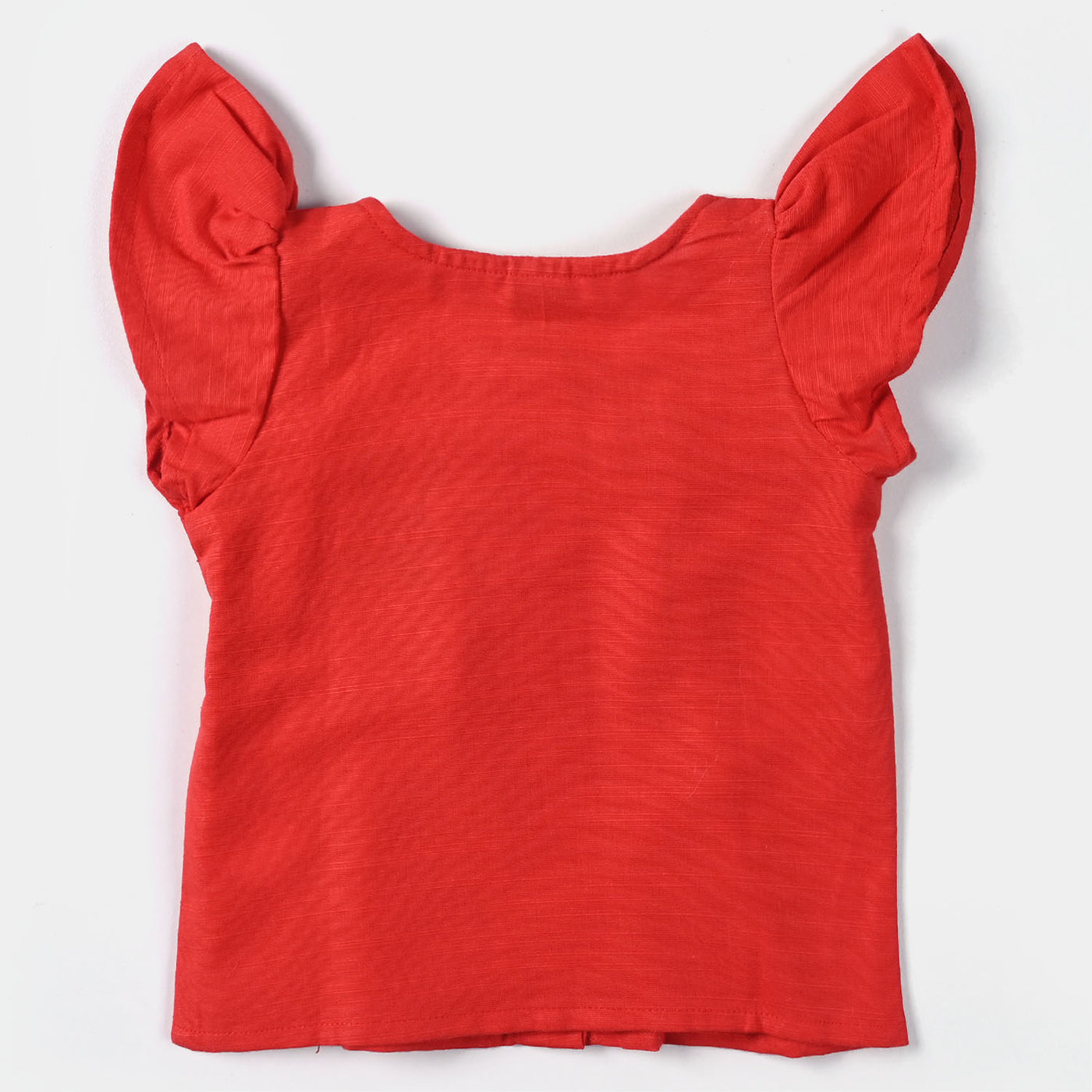 Infant Girls Cotton Slub Emb Top-Red