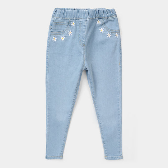 Girls Denim Stretch Jeggings Light Flower - Light Blue