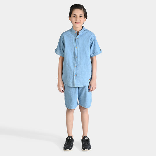 Boys Tensile Denim 2pc Suit-Blue