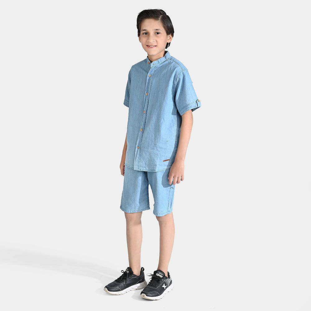 Boys Tensile Denim 2pc Suit-Blue