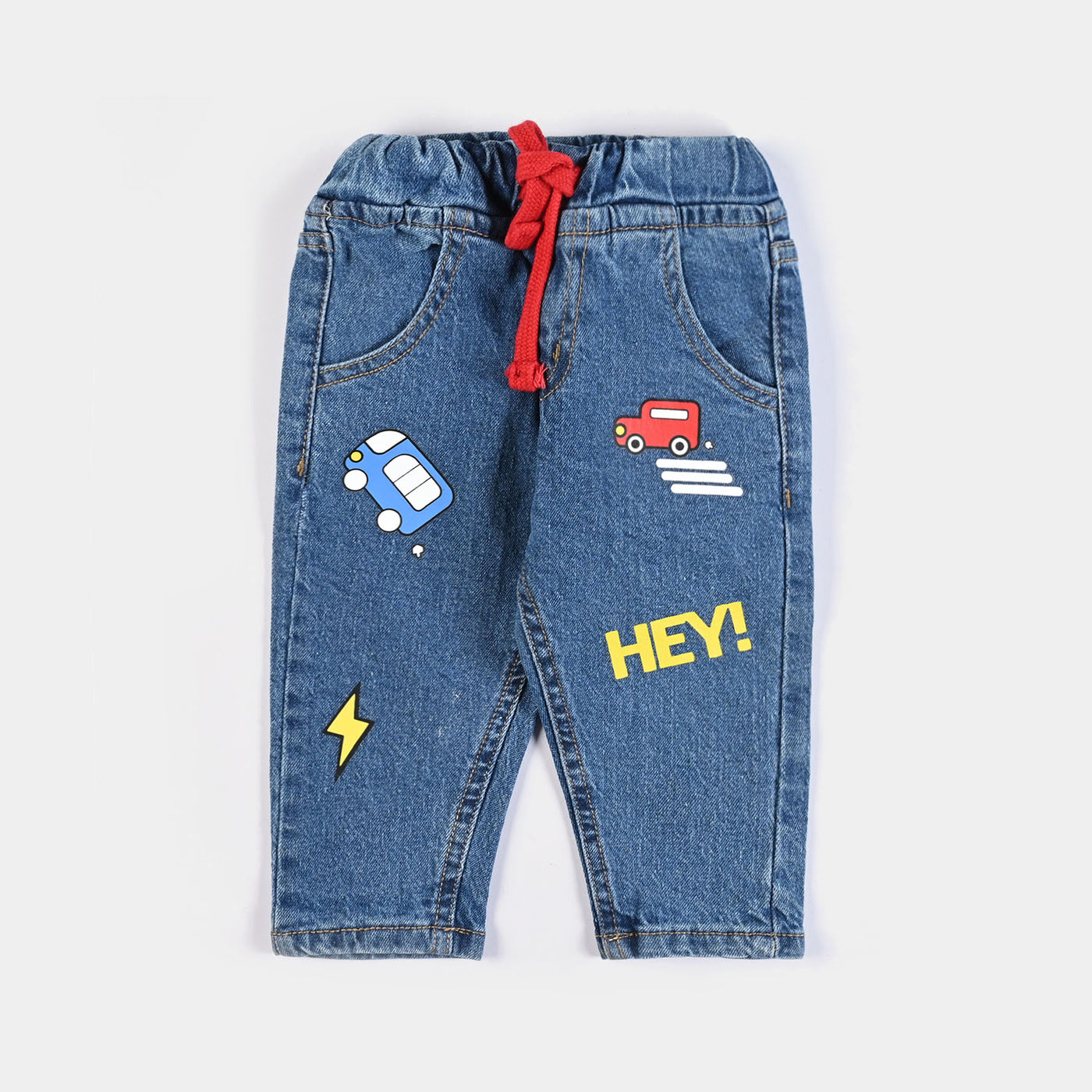 Infant Boys Denim Stretch Denim Pant Cars-LIGHT BLUE