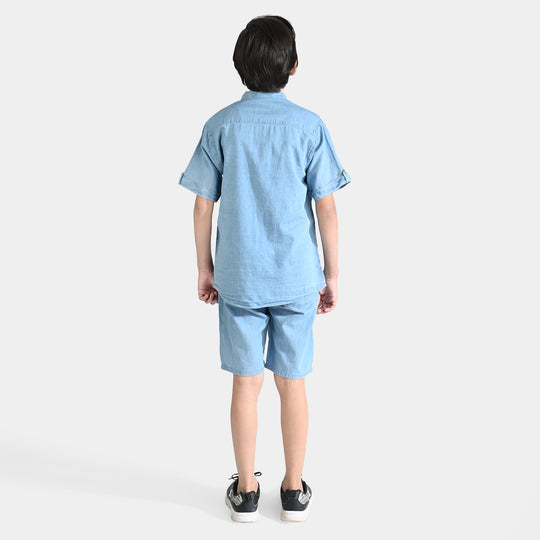 Boys Tensile Denim 2pc Suit-Blue