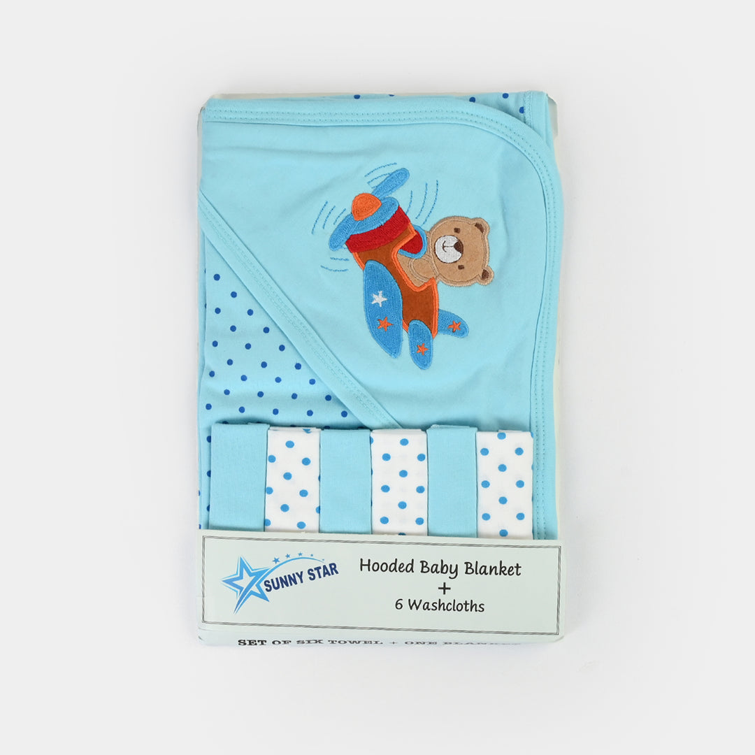 Baby Hooded Wrapping Sheet + 6Pcs Washcloths