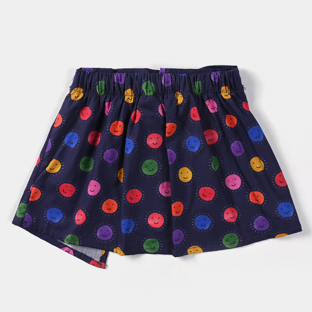 Infant Girls Cotton Poplin Short Skirt Smile-Navy Blue