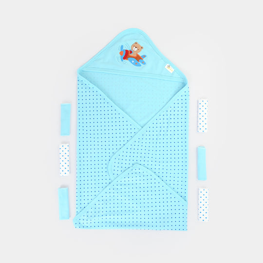 Baby Hooded Wrapping Sheet + 6Pcs Washcloths