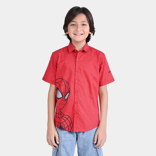 Boys Lycra Jersey Casual Shirt H/S Character-Red