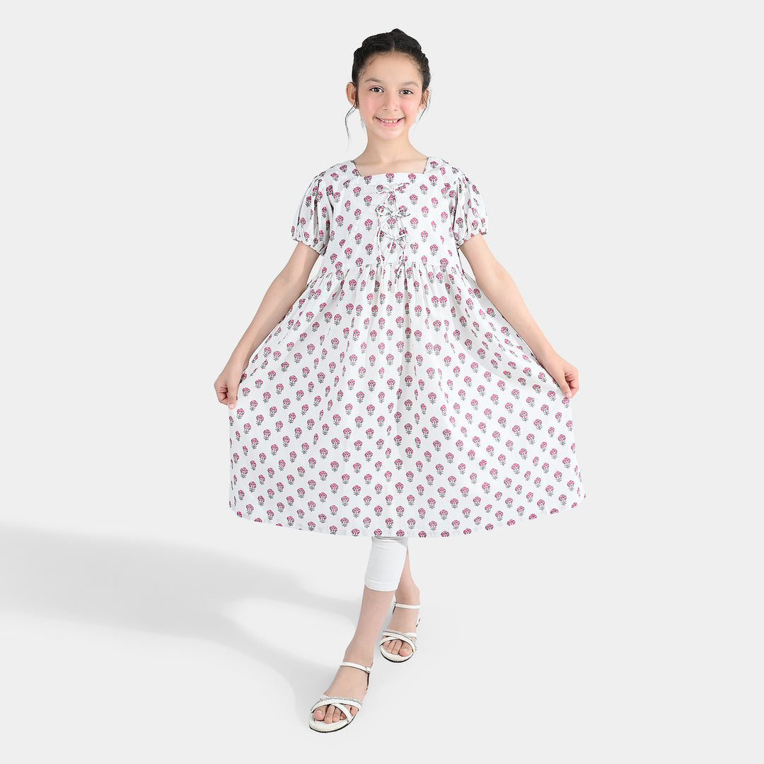 Girls Cotton Printed Frock Paradise-Multi