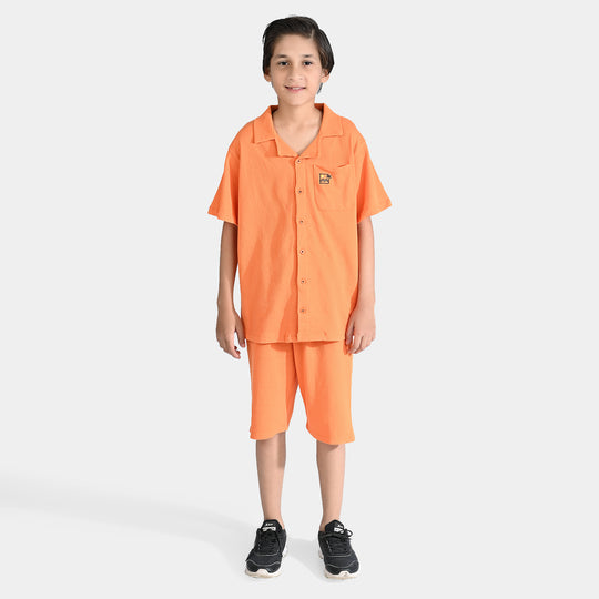 Boys Popcorn Knitted 2 Piece Palm Tree-Orange Ochre