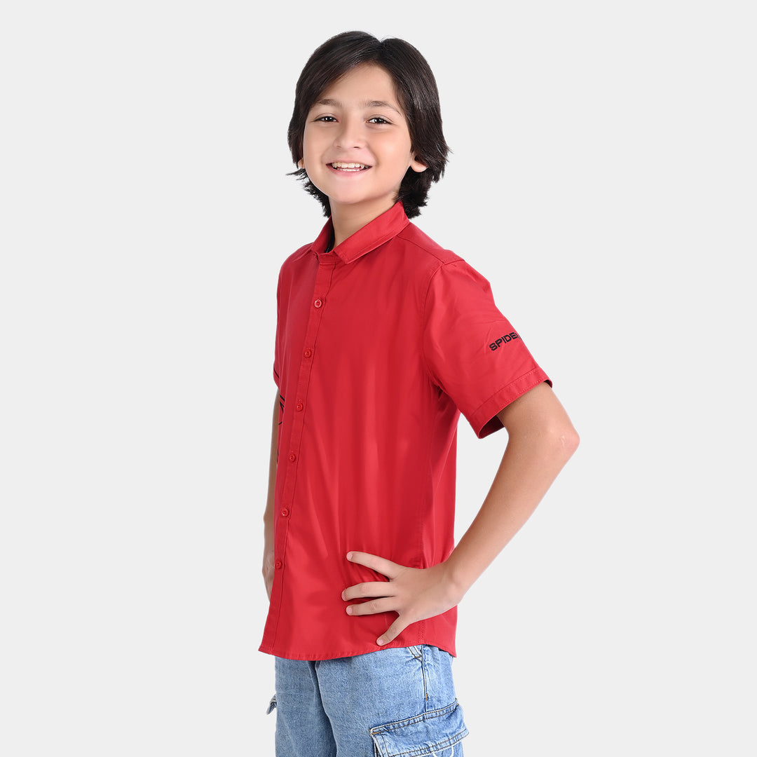 Boys Lycra Jersey Casual Shirt H/S Character-Red