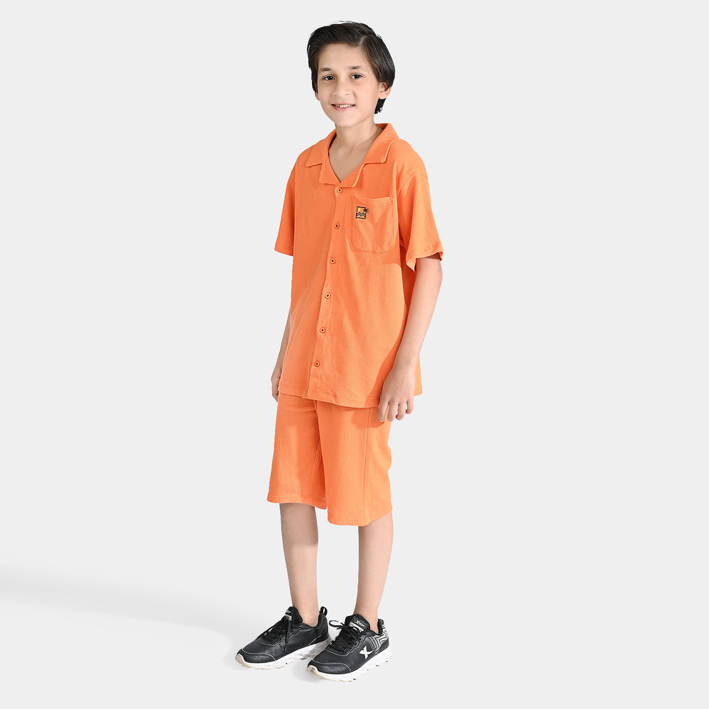 Boys Popcorn Knitted 2 Piece Palm Tree-Orange Ochre