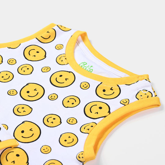 Infant Boys Cotton Interlock Knitted Romper Smiley-White