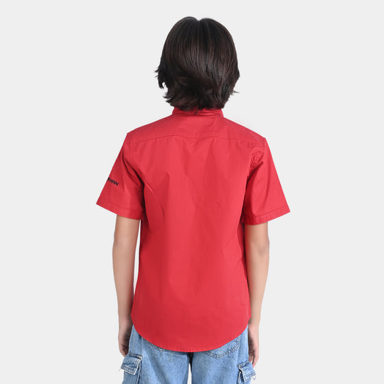 Boys Lycra Jersey Casual Shirt H/S Character-Red