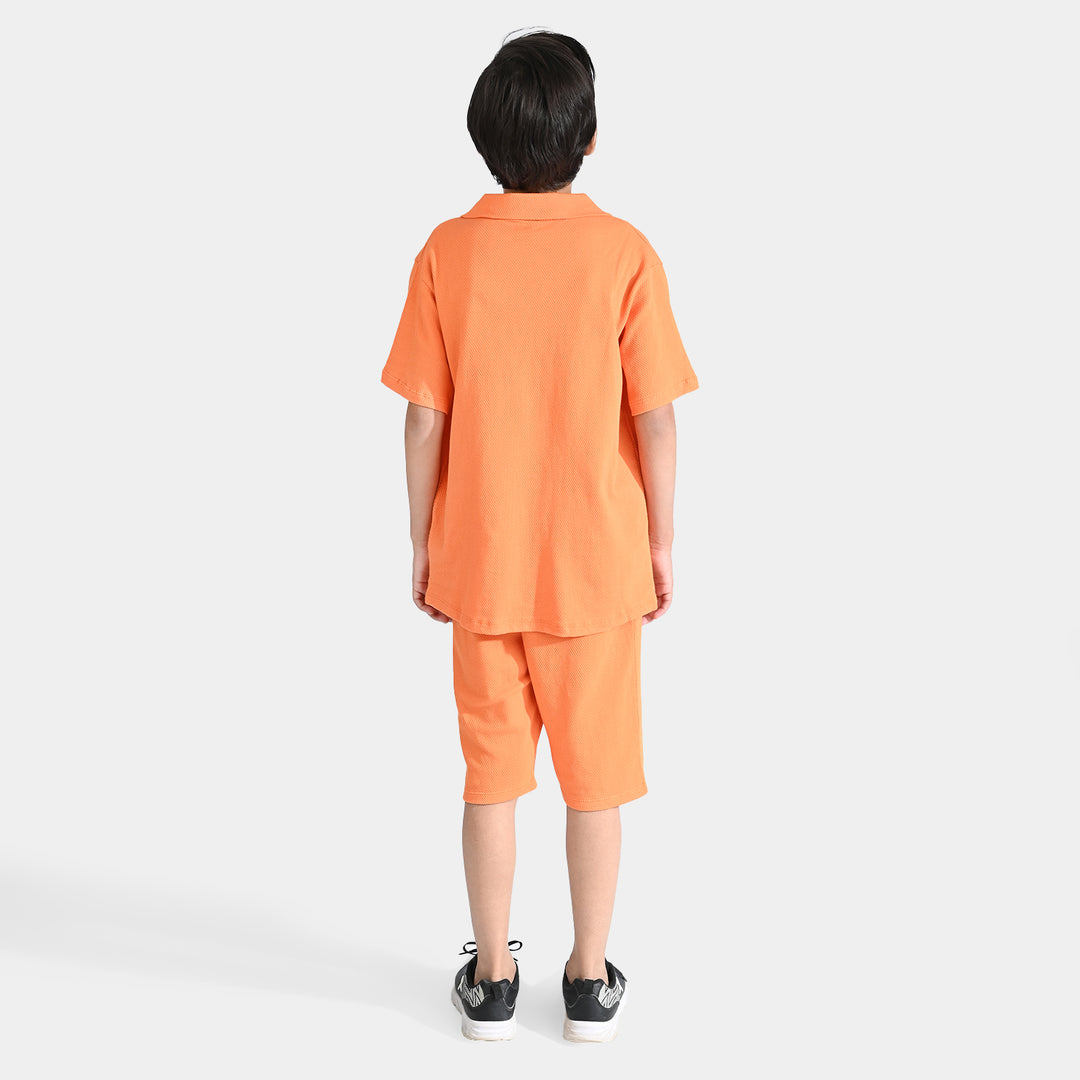 Boys Popcorn Knitted 2 Piece Palm Tree-Orange Ochre