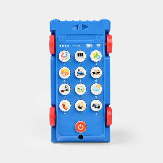 Blue Musical Train Toy with Lights and Red Wheels