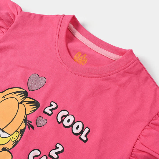 Girls Cotton Jersey T-Shirt H/S Z Cool Garfield-Hot Pink