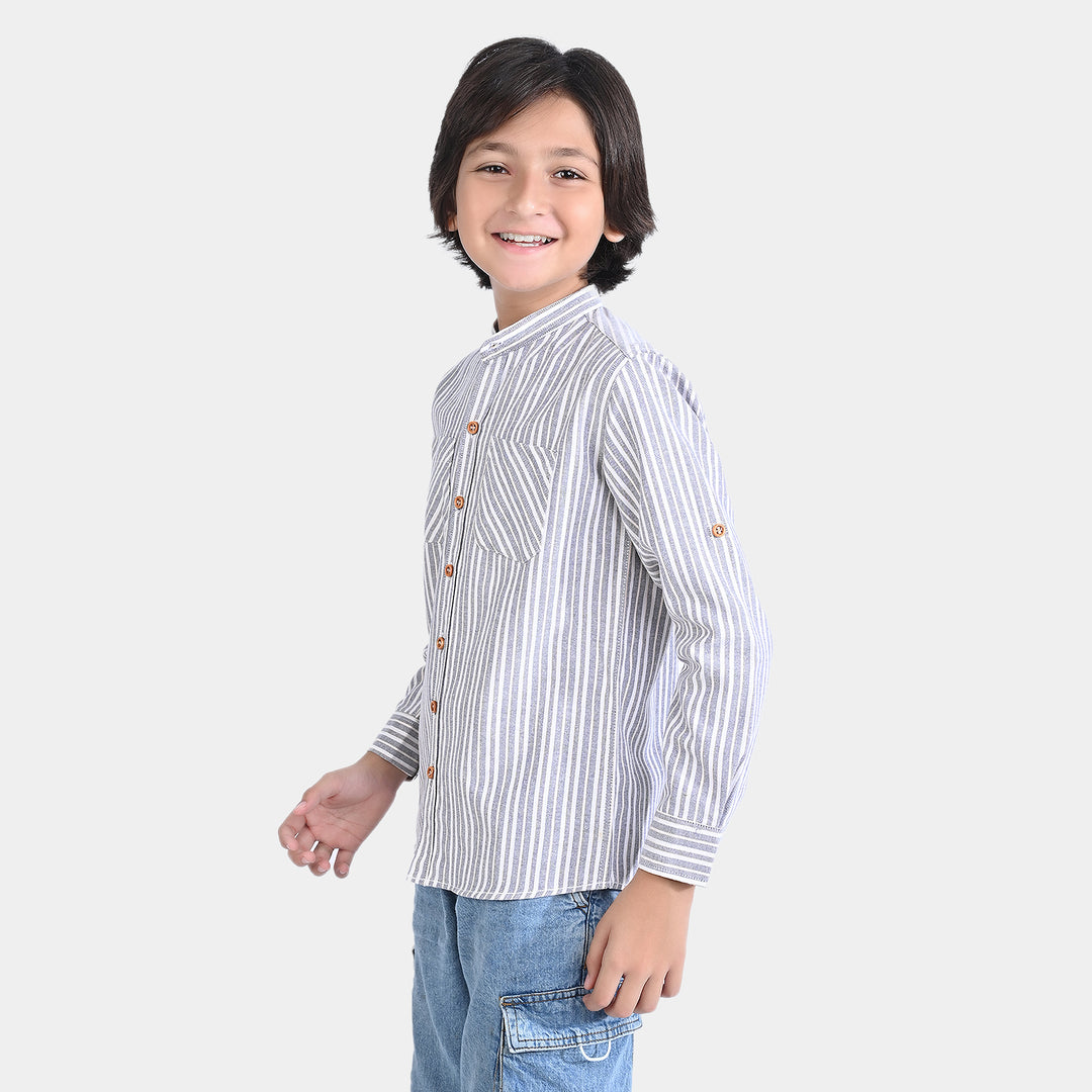 Boys Yarn Dyed Casual Shirt (Stripe Effect)-Grey/Stripe