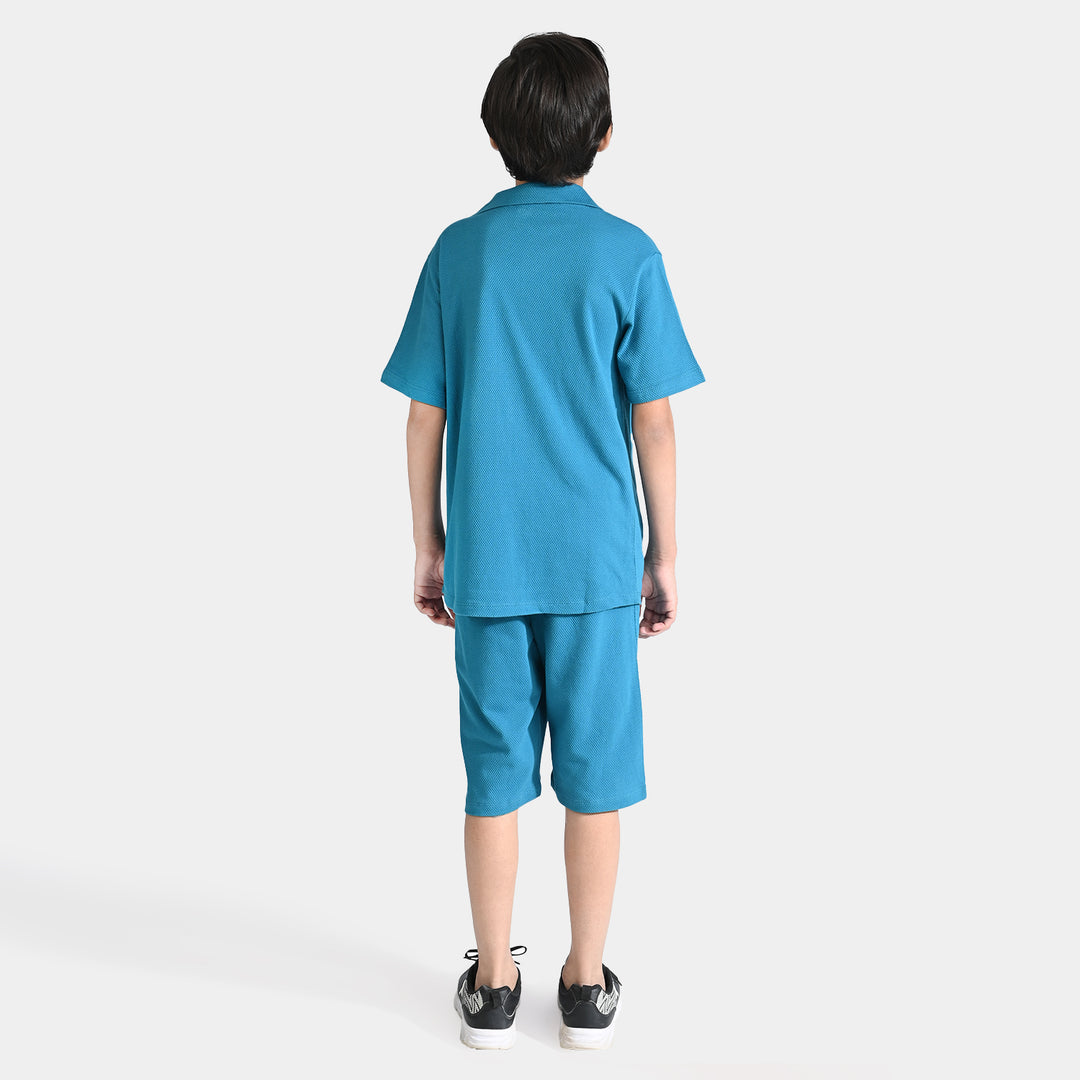 Boys Popcorn Knitted 2 Piece Surf-Mosaic Blue