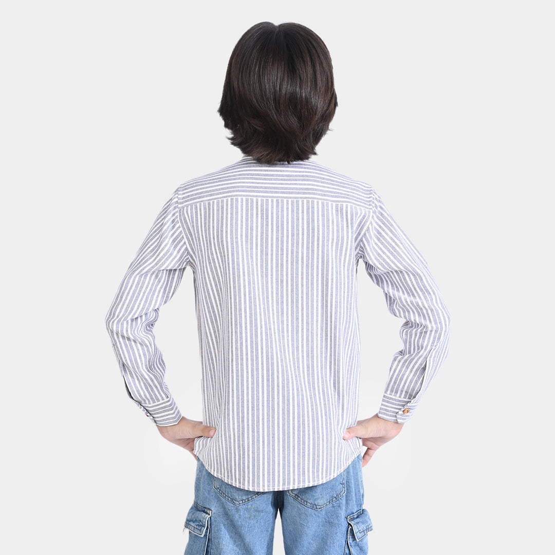 Boys Yarn Dyed Casual Shirt (Stripe Effect)-Grey/Stripe