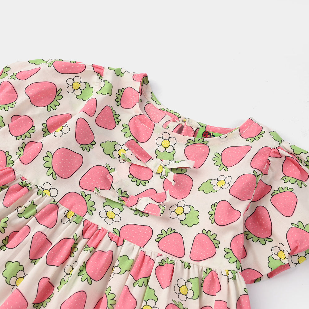Infant Girls Cotton Casual Frock (Strawberry) - Multi