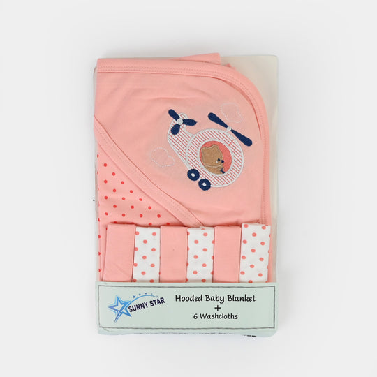 Baby Hooded Wrapping Sheet + 6Pcs Washcloths