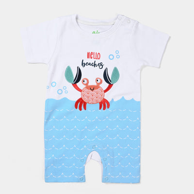 Infant Boys Cotton Interlock Knitted Romper Crab-White