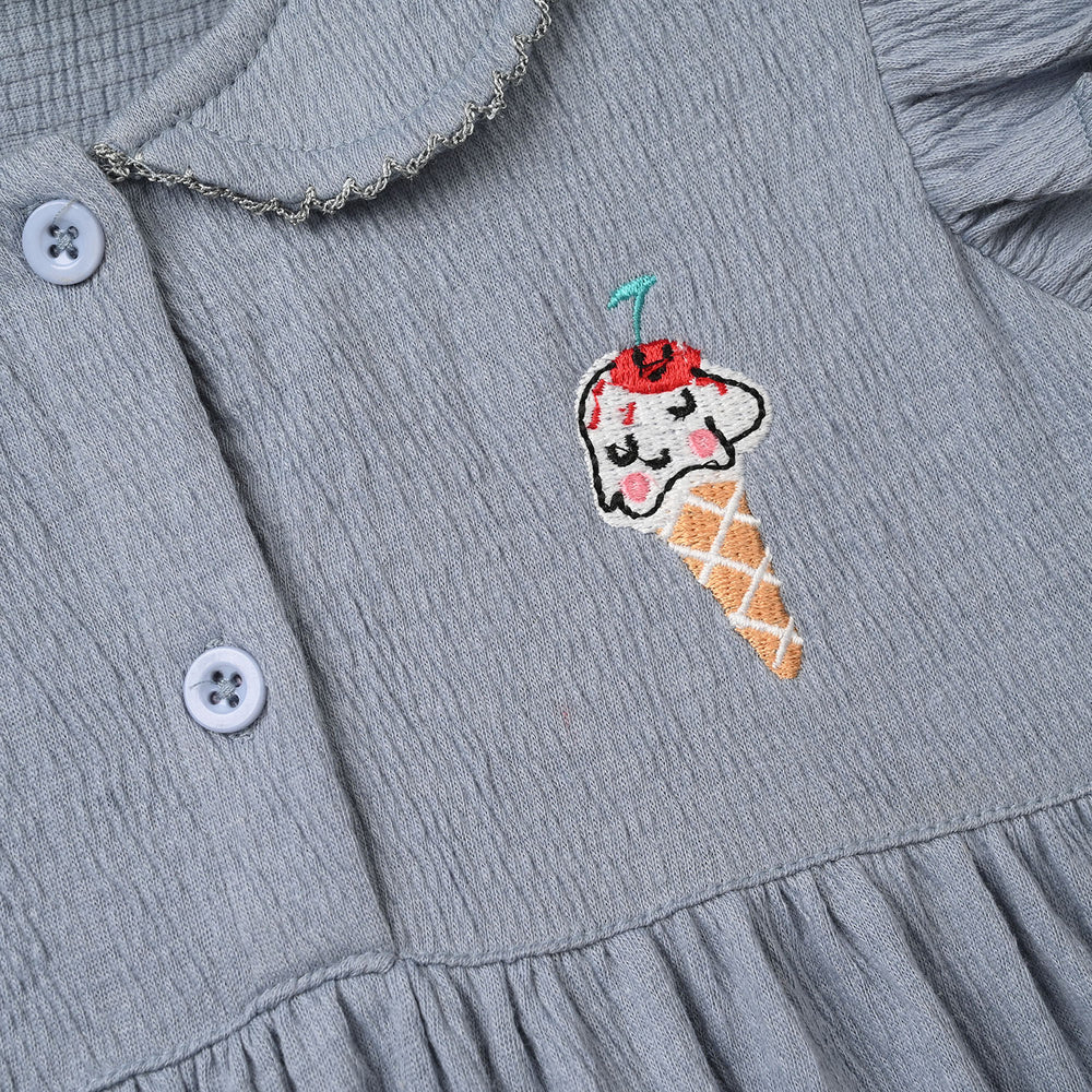 Infant Girls Poly Crinkle Knitted Frock (Ice-Cream) - Blue