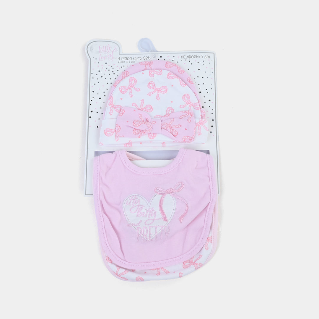 Baby 4-Piece Cap & Bib Set | 0–6M)