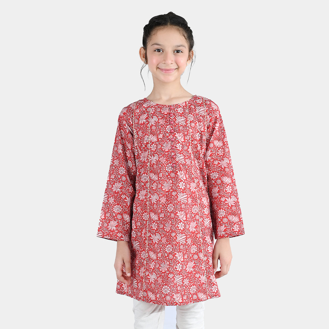 Girls Cotton Printed Kurti Chamak-MAROON