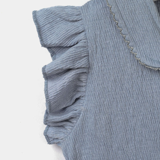 Infant Girls Poly Crinkle Knitted Frock (Ice-Cream) - Blue