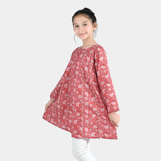 Girls Cotton Printed Kurti Chamak-MAROON