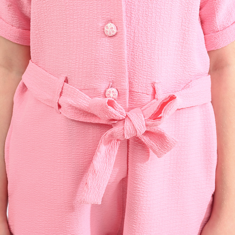 Girls Viscose Jumpsuit Resort Collar-Pink