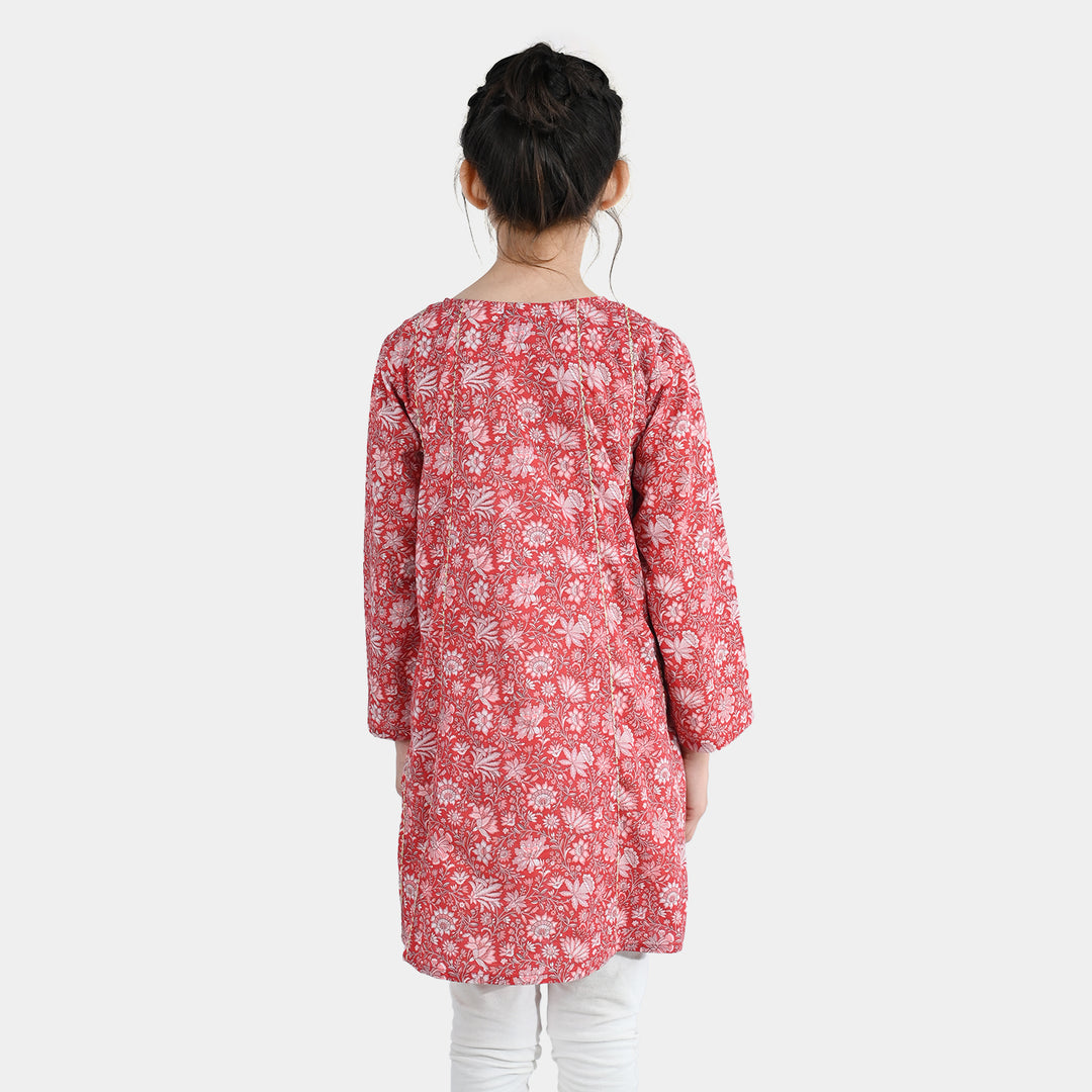 Girls Cotton Printed Kurti Chamak-MAROON