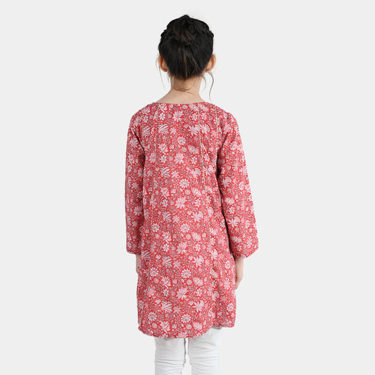 Girls Cotton Printed Kurti Chamak-MAROON