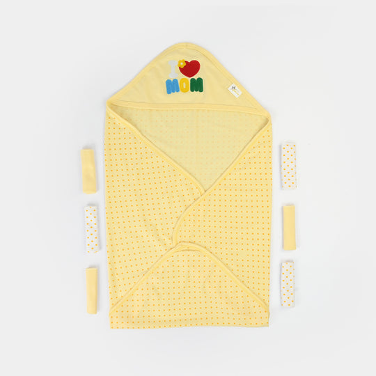 Baby Hooded Wrapping Sheet + 6Pcs Washcloths